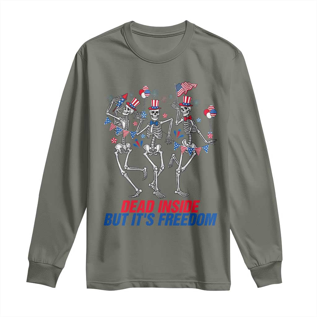 Patriotic Dancing Skeleton Long Sleeve Shirt Dead Inside But Its Freedom