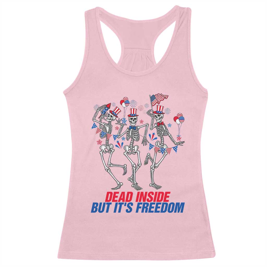 Patriotic Dancing Skeleton Racerback Tank Top Dead Inside But Its Freedom
