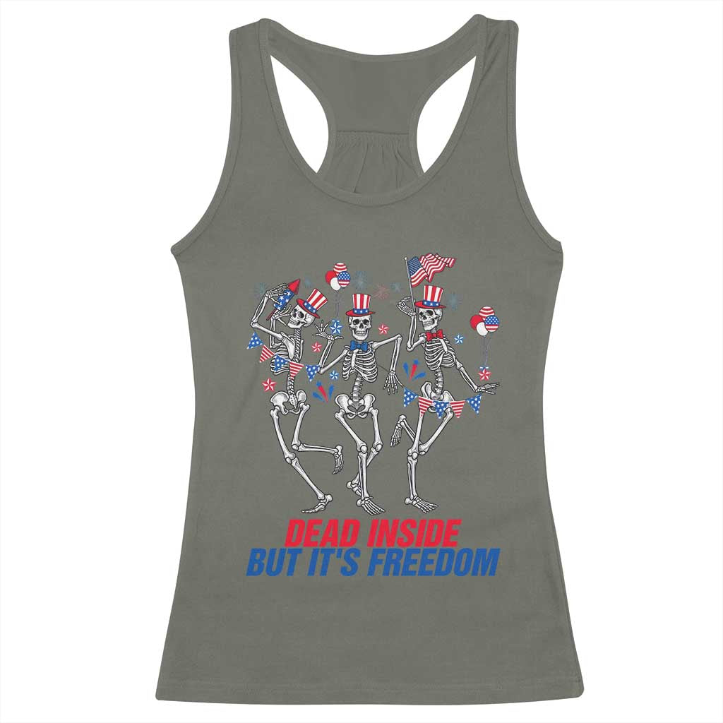 Patriotic Dancing Skeleton Racerback Tank Top Dead Inside But Its Freedom