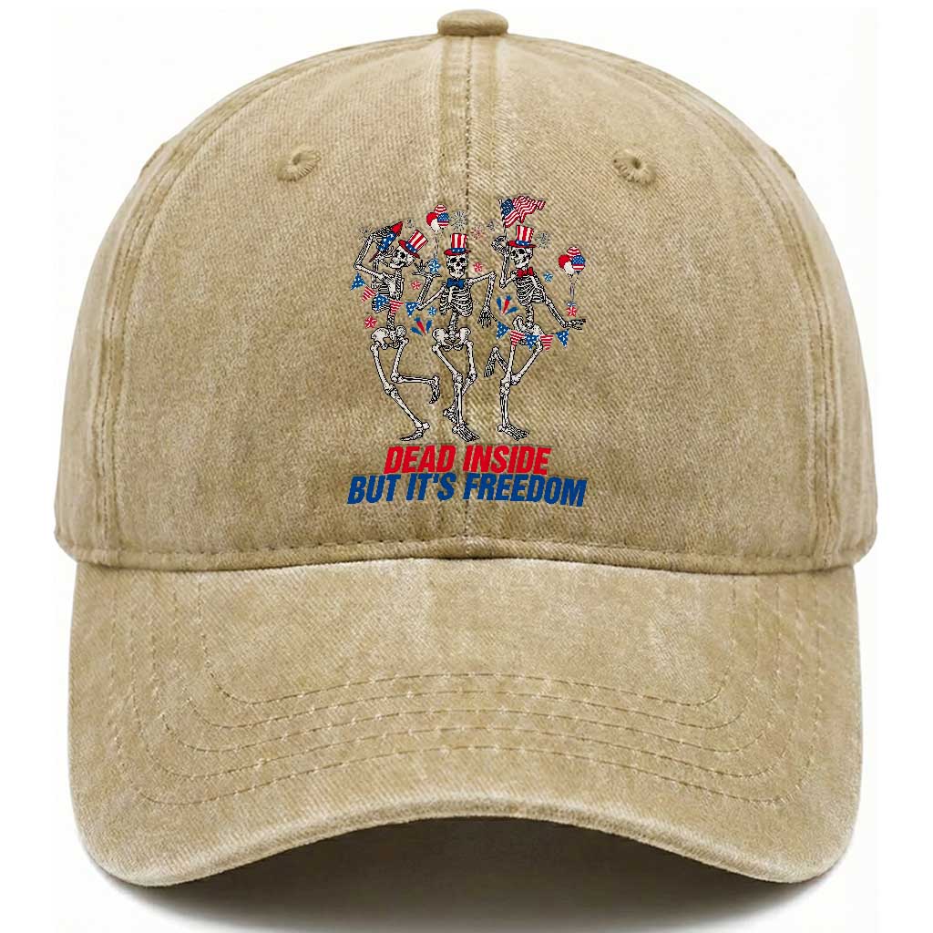 Patriotic Dancing Skeleton Washed Cotton Baseball Cap Dead Inside But Its Freedom