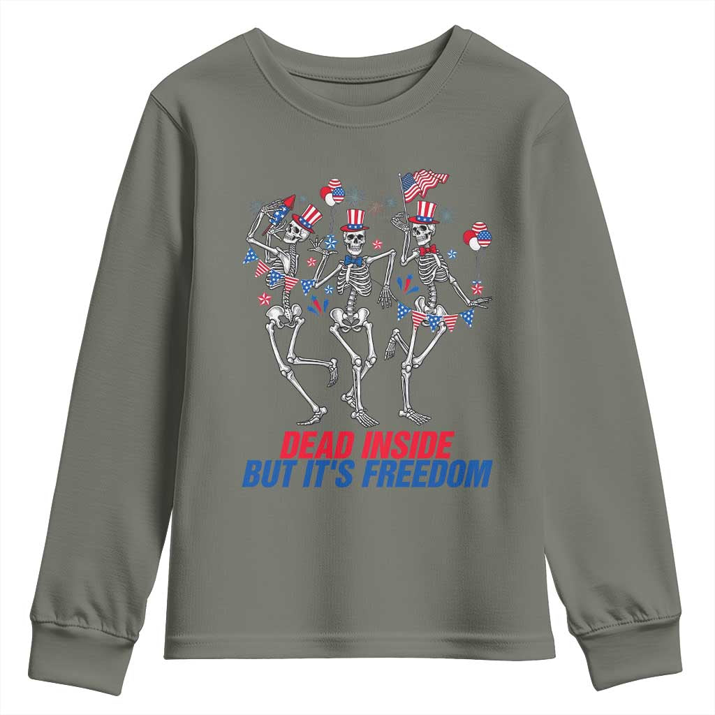 Patriotic Dancing Skeleton Youth Sweatshirt Dead Inside But Its Freedom