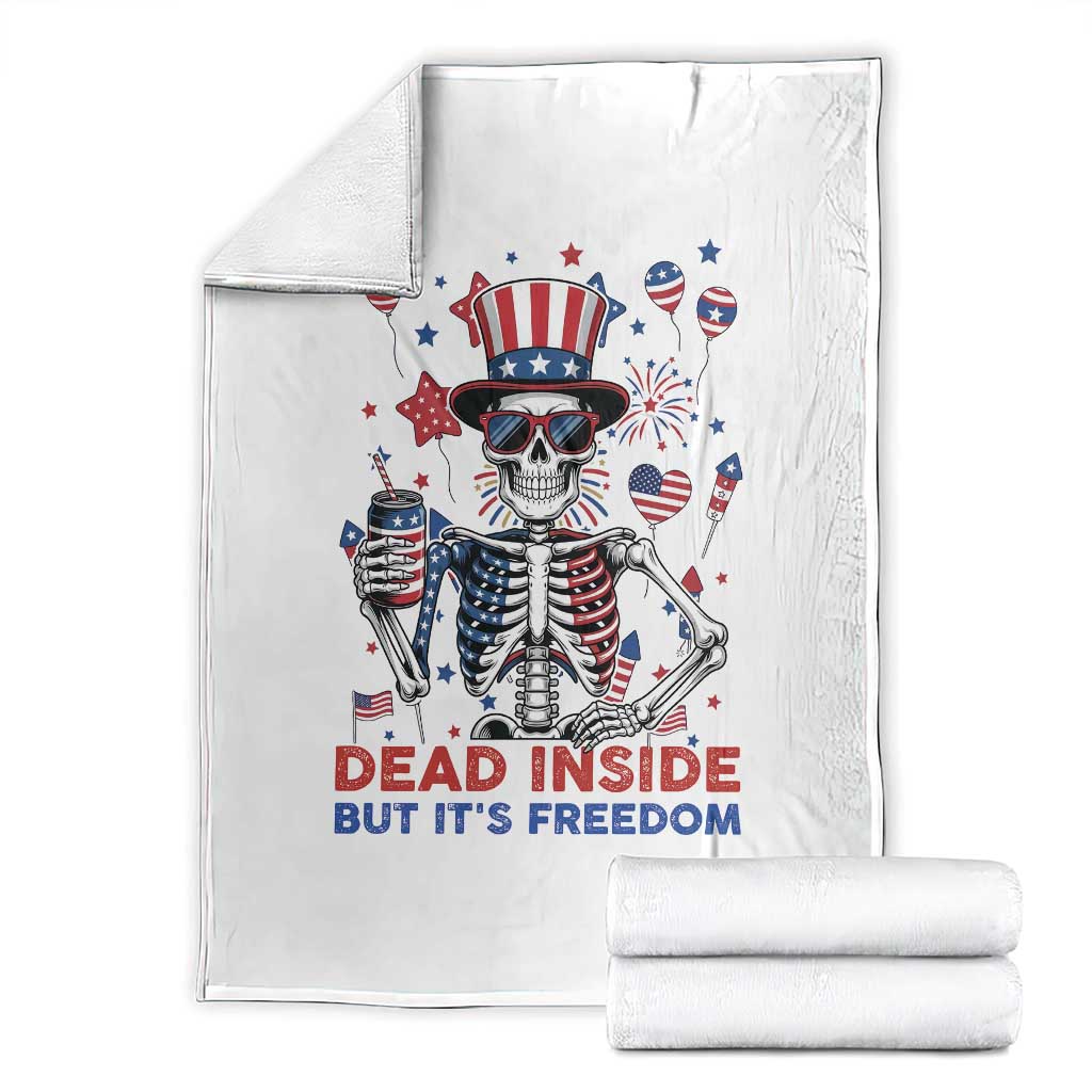 Funny Skeleton Dead Inside But Its Freedom Throw Blanket Patriotic Gift