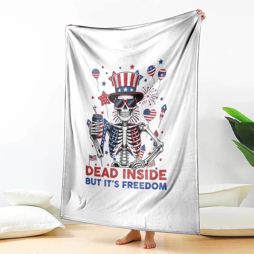 Funny Skeleton Dead Inside But Its Freedom Throw Blanket Patriotic Gift