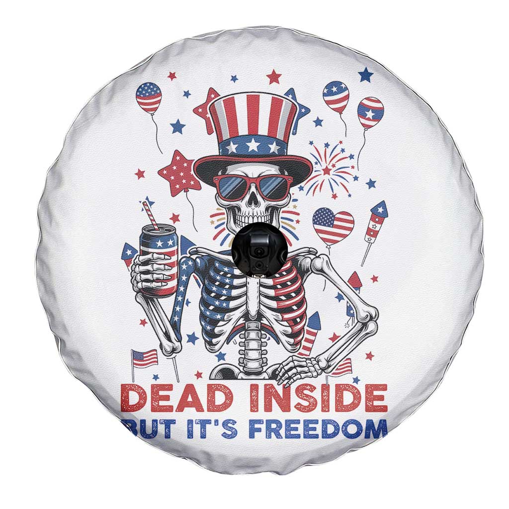 Funny Skeleton Dead Inside But Its Freedom Spare Tire Cover Patriotic Gift