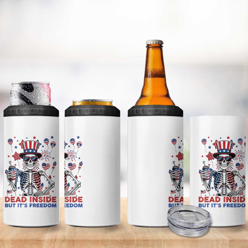 Funny Skeleton Dead Inside But Its Freedom 4 in 1 Can Cooler Tumbler Patriotic Gift