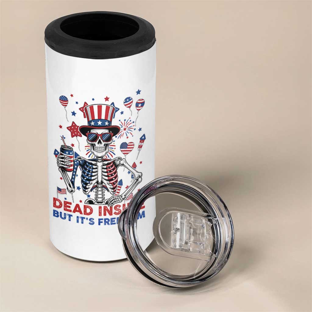 Funny Skeleton Dead Inside But Its Freedom 4 in 1 Can Cooler Tumbler Patriotic Gift