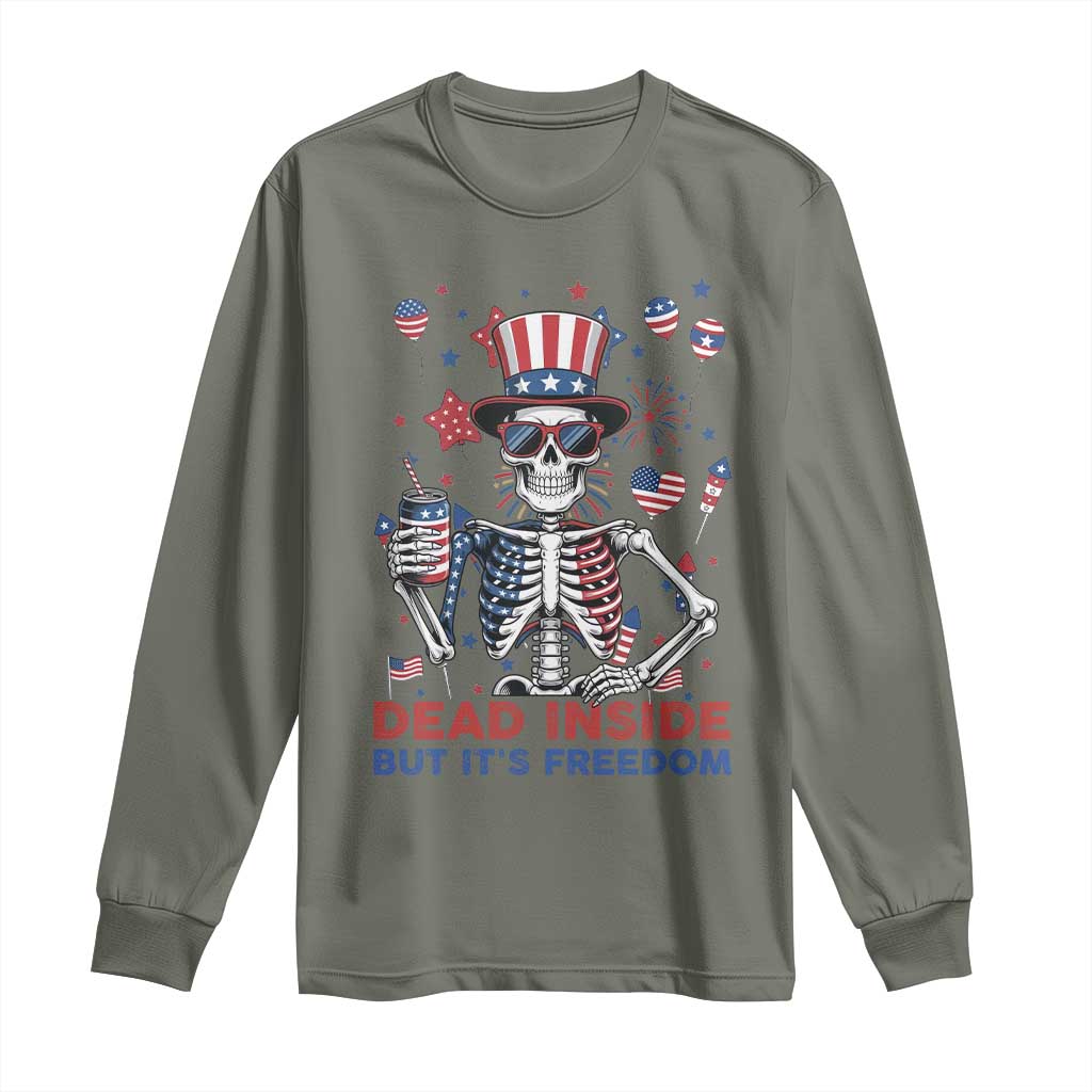Funny Skeleton Dead Inside But Its Freedom Long Sleeve Shirt Patriotic Gift