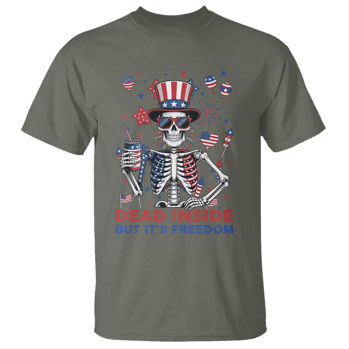 Funny Skeleton Dead Inside But Its Freedom T Shirt Patriotic Gift