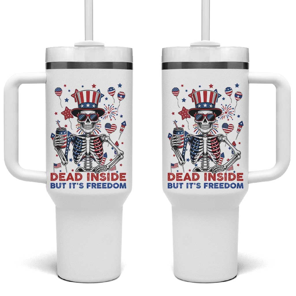 Funny Skeleton Dead Inside But Its Freedom Tumbler With Handle Patriotic Gift