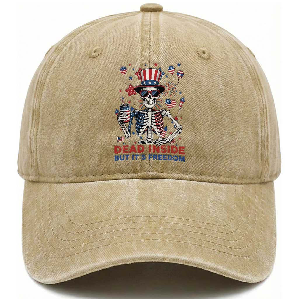 Funny Skeleton Dead Inside But Its Freedom Washed Cotton Baseball Cap Patriotic Gift