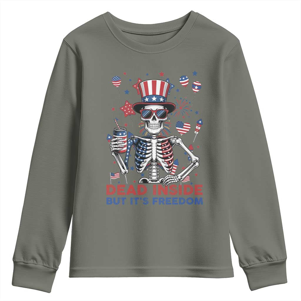 Funny Skeleton Dead Inside But Its Freedom Youth Sweatshirt Patriotic Gift