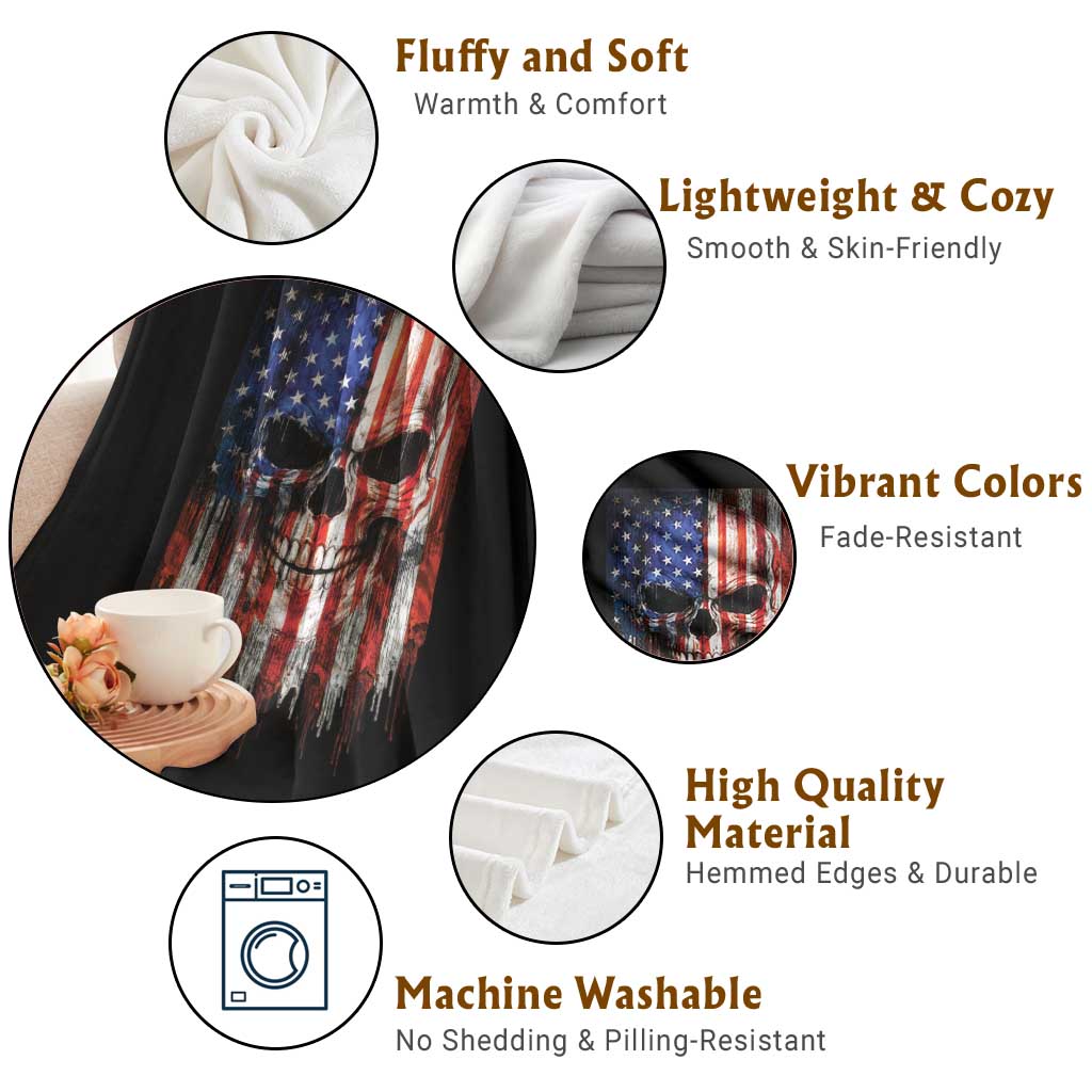 Patriotic Skull American Flag USA Pride Throw Blanket