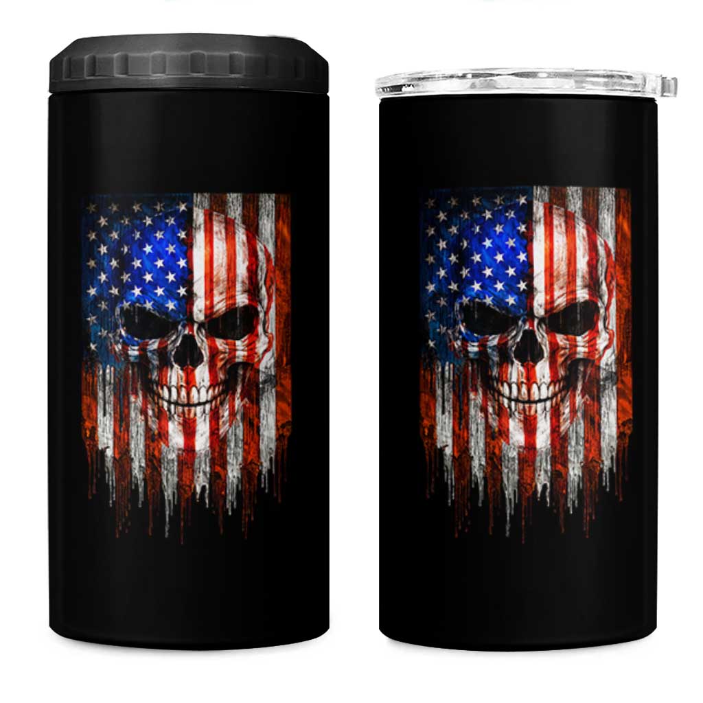 Patriotic Skull American Flag USA Pride 4 in 1 Can Cooler Tumbler