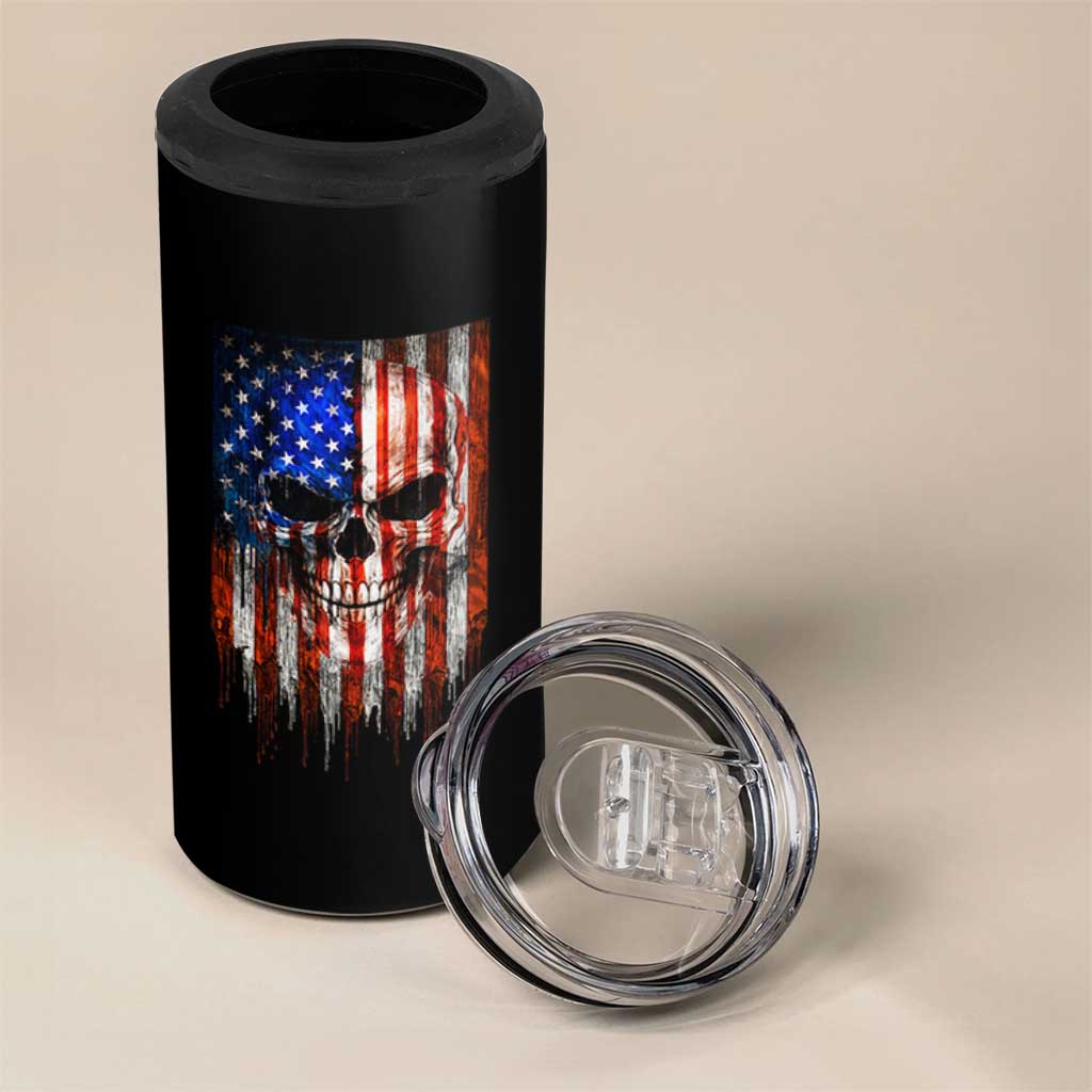 Patriotic Skull American Flag USA Pride 4 in 1 Can Cooler Tumbler