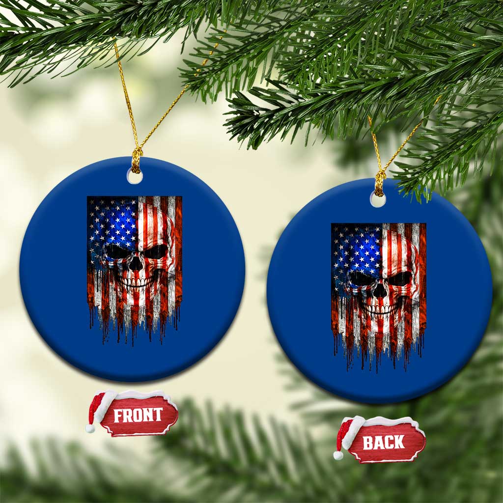 Patriotic Skull American Flag USA Pride Ceramic Ornament