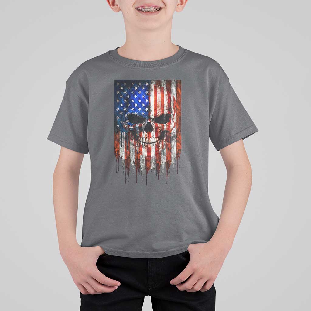 Patriotic Skull American Flag USA Pride T Shirt For Kid