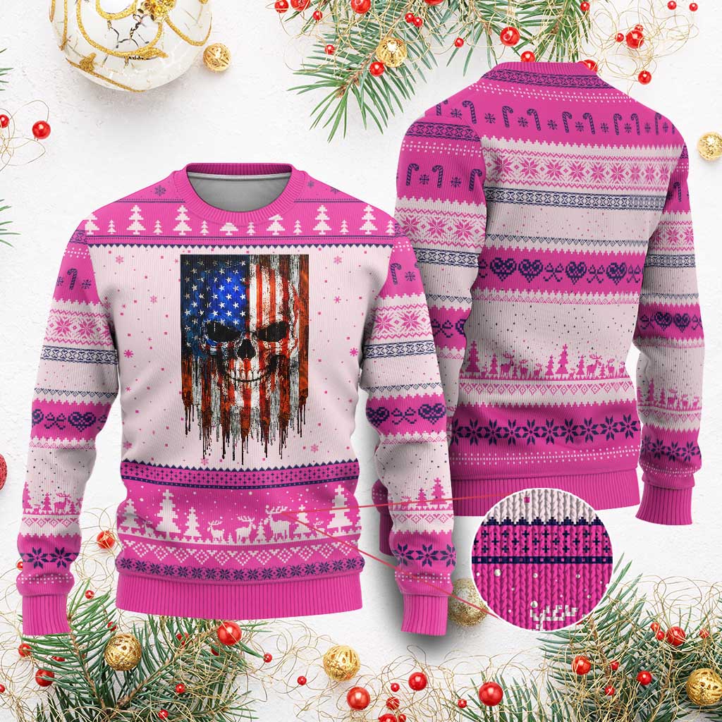 Patriotic Skull American Flag USA Pride Ugly Christmas Sweater