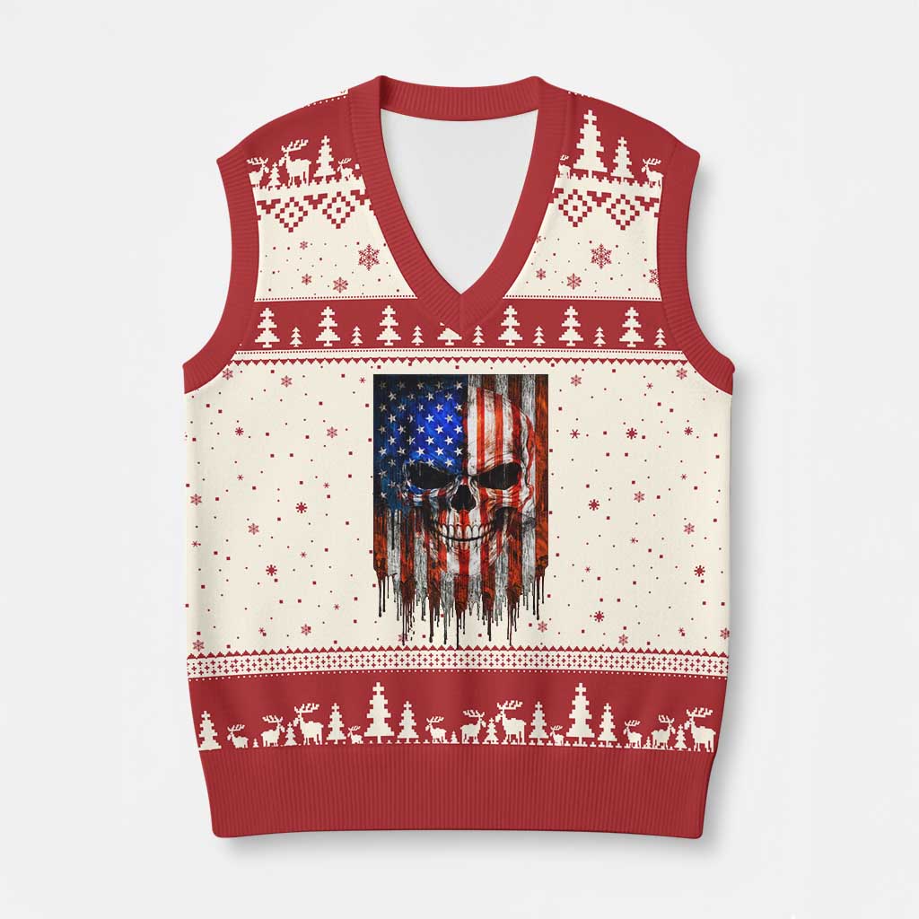 Patriotic Skull American Flag USA Pride V-Neck Knit Sweater Vest