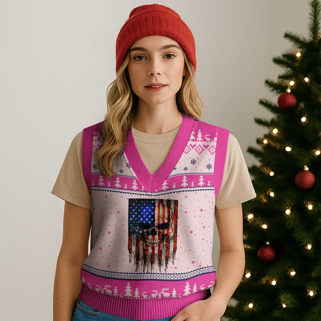 Patriotic Skull American Flag USA Pride V-Neck Knit Sweater Vest