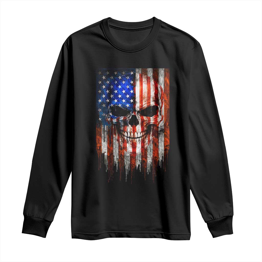 Patriotic Skull American Flag USA Pride Long Sleeve Shirt