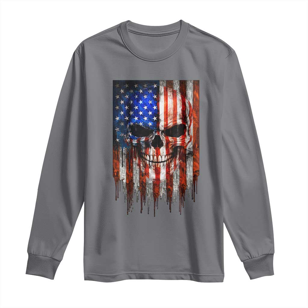 Patriotic Skull American Flag USA Pride Long Sleeve Shirt