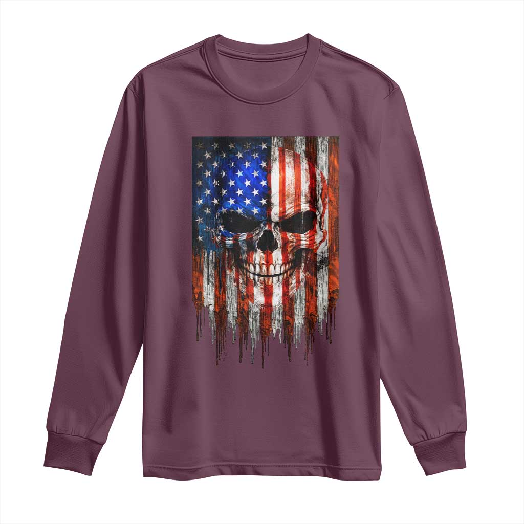 Patriotic Skull American Flag USA Pride Long Sleeve Shirt