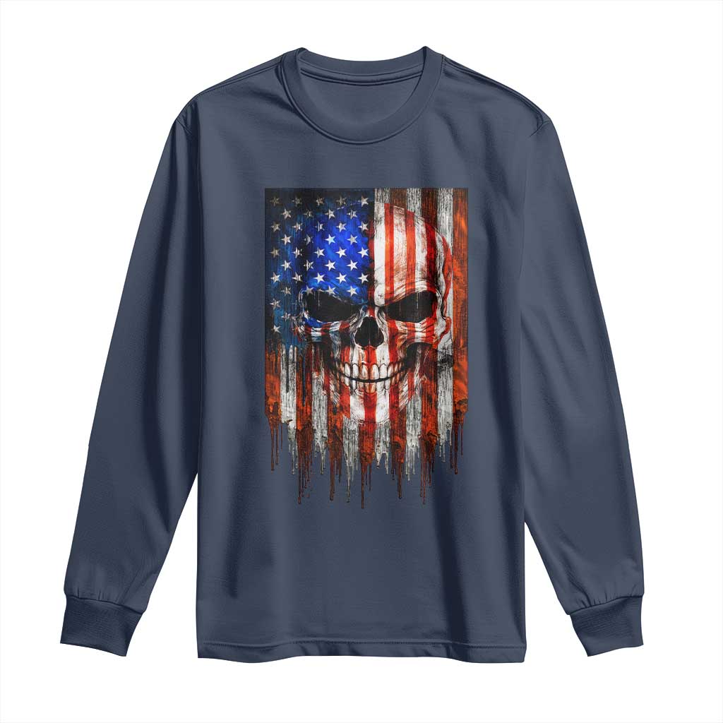 Patriotic Skull American Flag USA Pride Long Sleeve Shirt