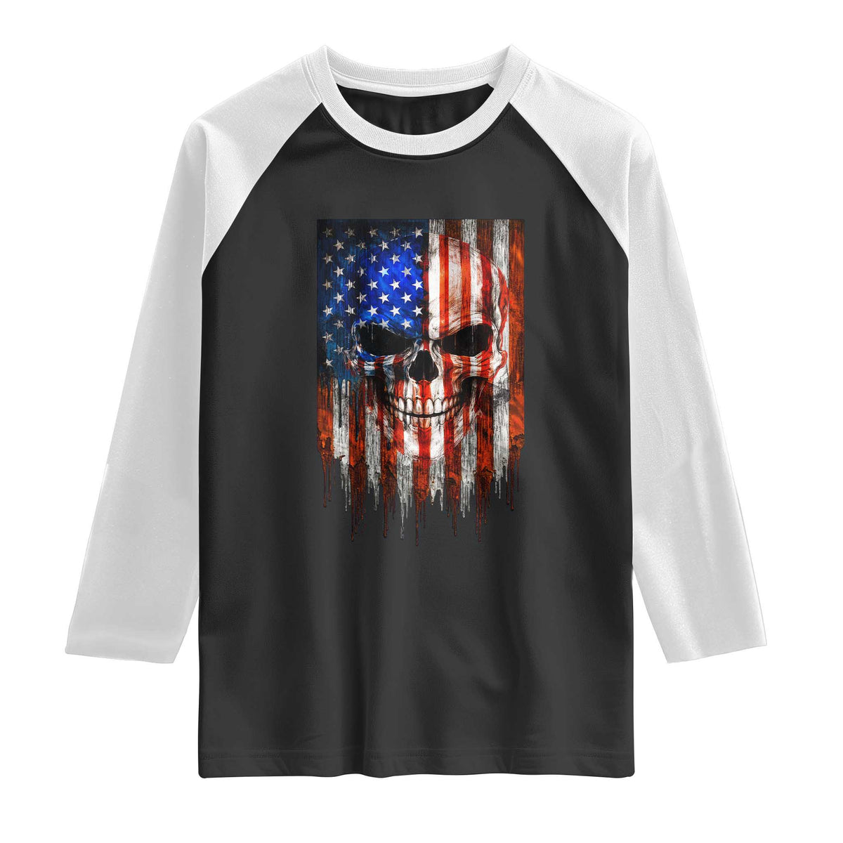 Patriotic Skull American Flag USA Pride Raglan Shirt