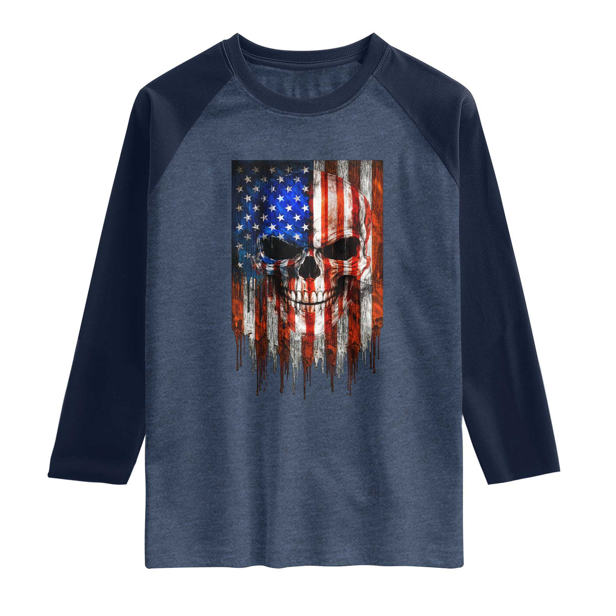Patriotic Skull American Flag USA Pride Raglan Shirt