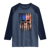 Patriotic Skull American Flag USA Pride Raglan Shirt