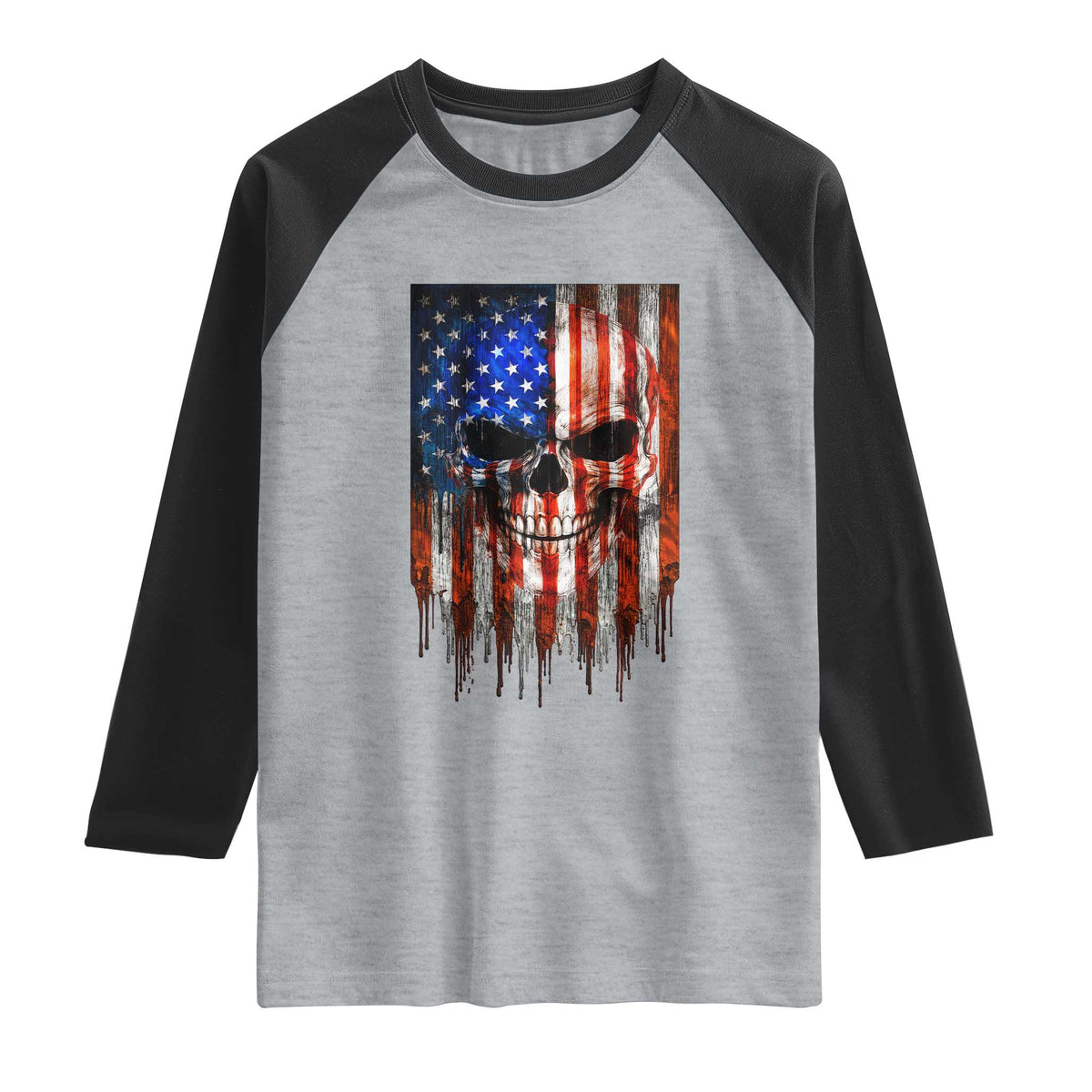 Patriotic Skull American Flag USA Pride Raglan Shirt