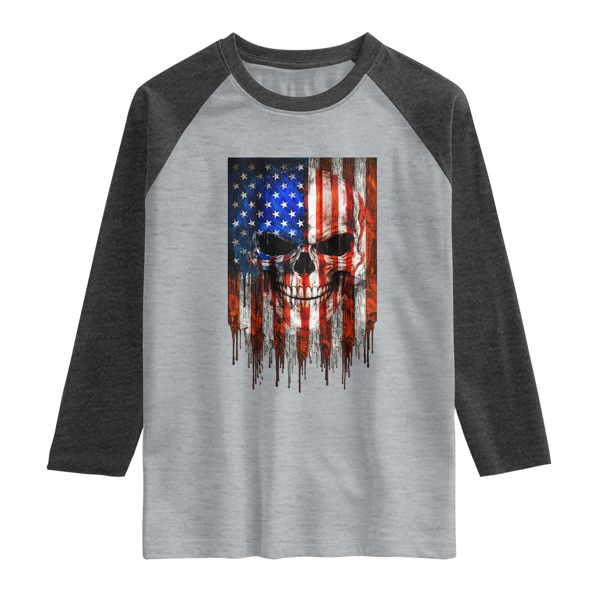 Patriotic Skull American Flag USA Pride Raglan Shirt