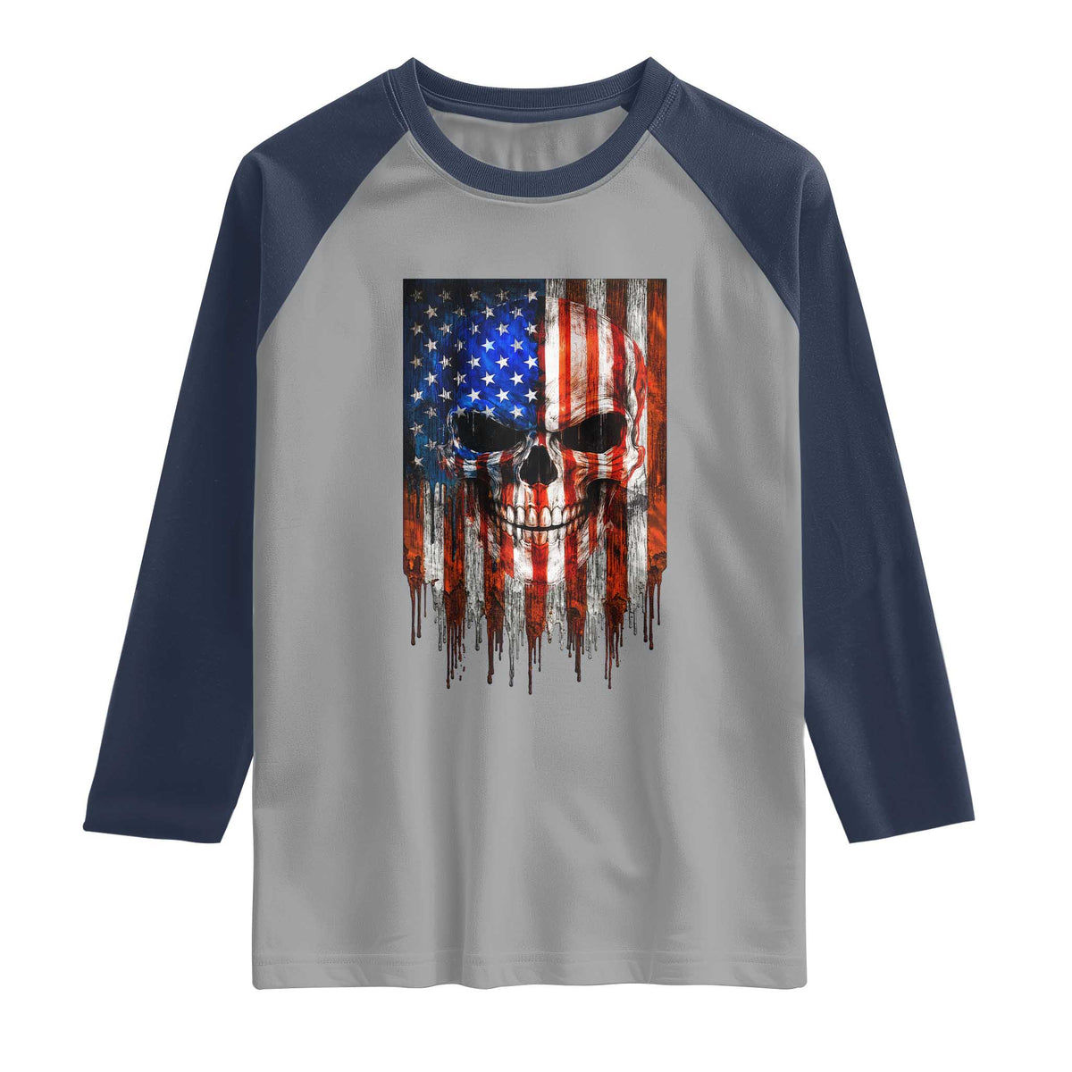 Patriotic Skull American Flag USA Pride Raglan Shirt