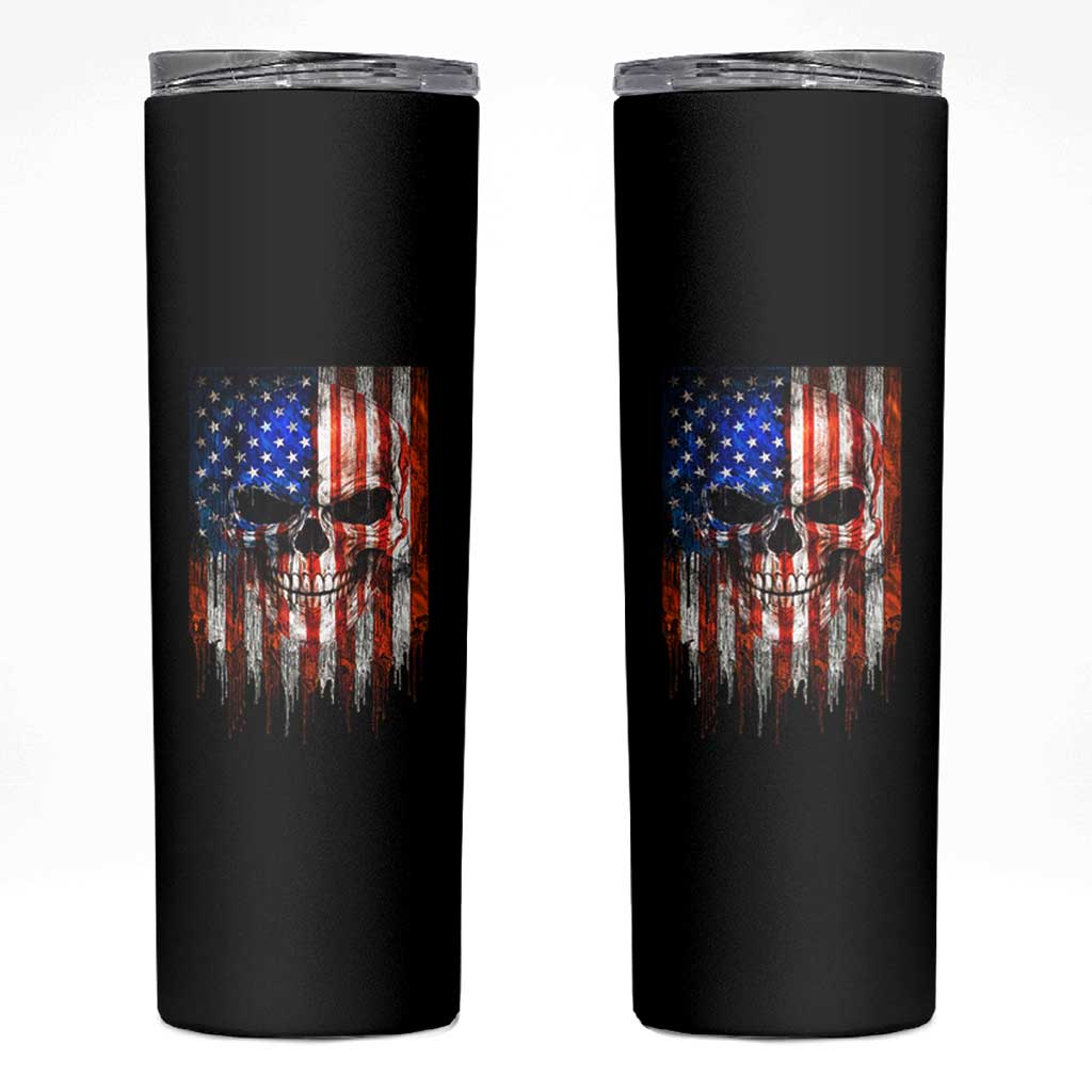 Patriotic Skull American Flag USA Pride Skinny Tumbler