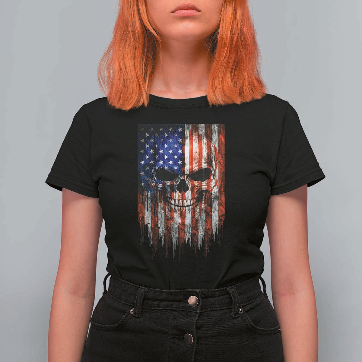 Patriotic Skull American Flag USA Pride T Shirt For Women