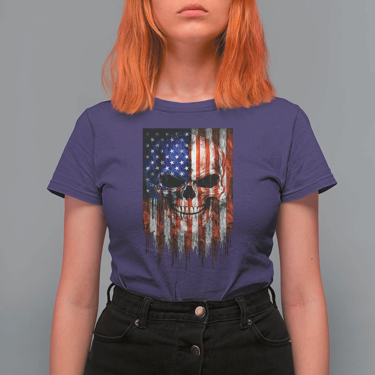 Patriotic Skull American Flag USA Pride T Shirt For Women