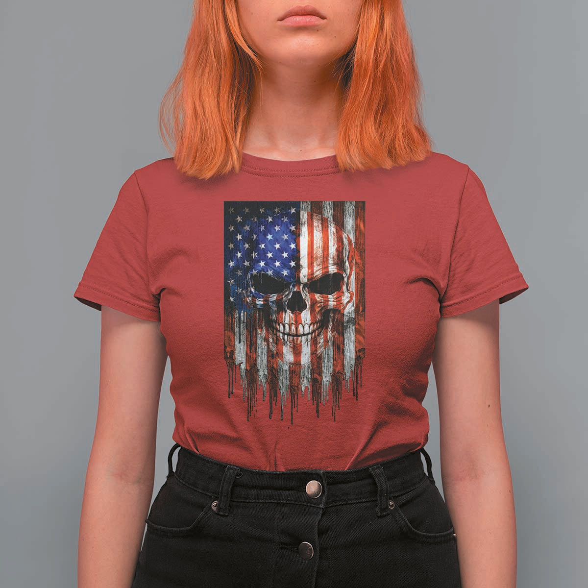 Patriotic Skull American Flag USA Pride T Shirt For Women