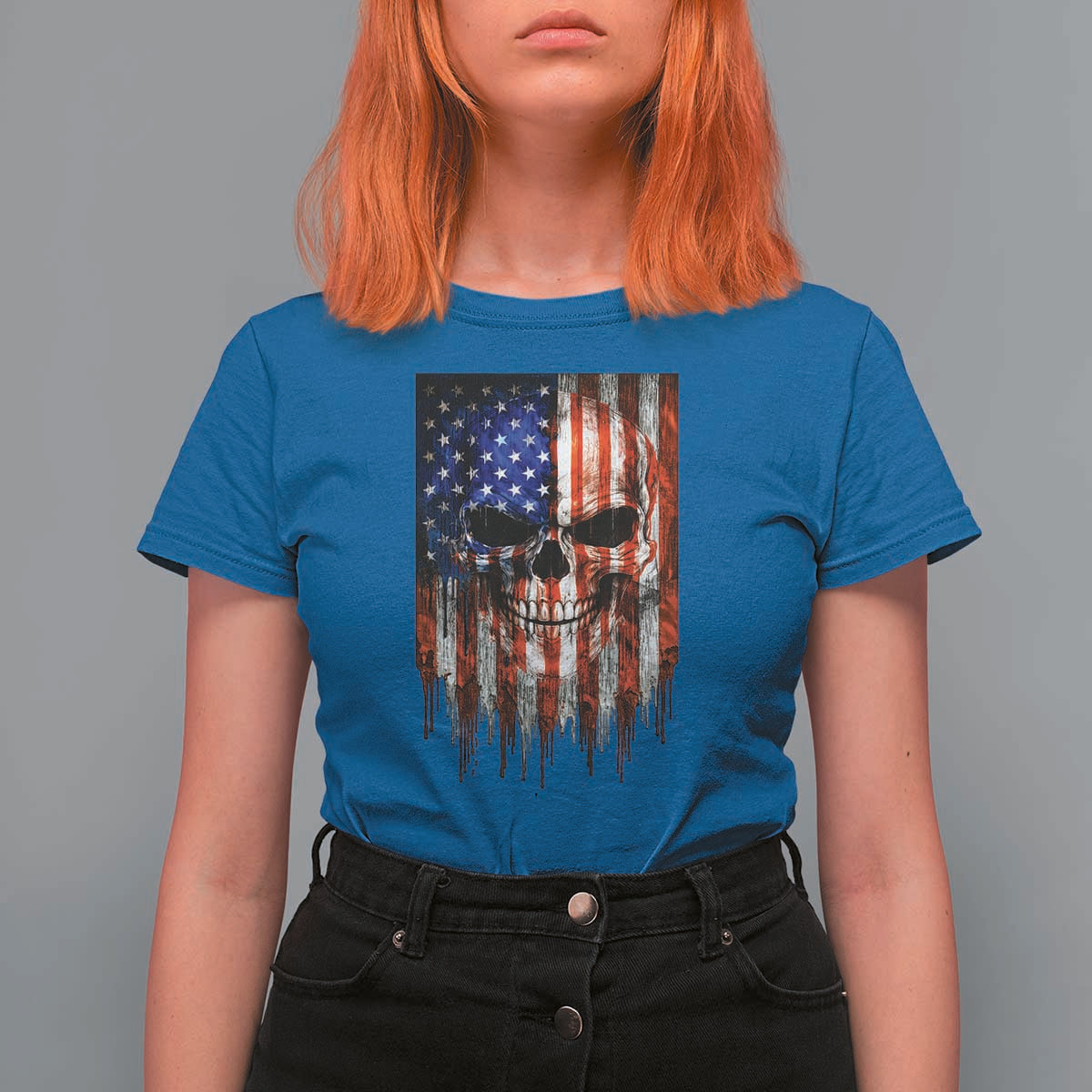 Patriotic Skull American Flag USA Pride T Shirt For Women