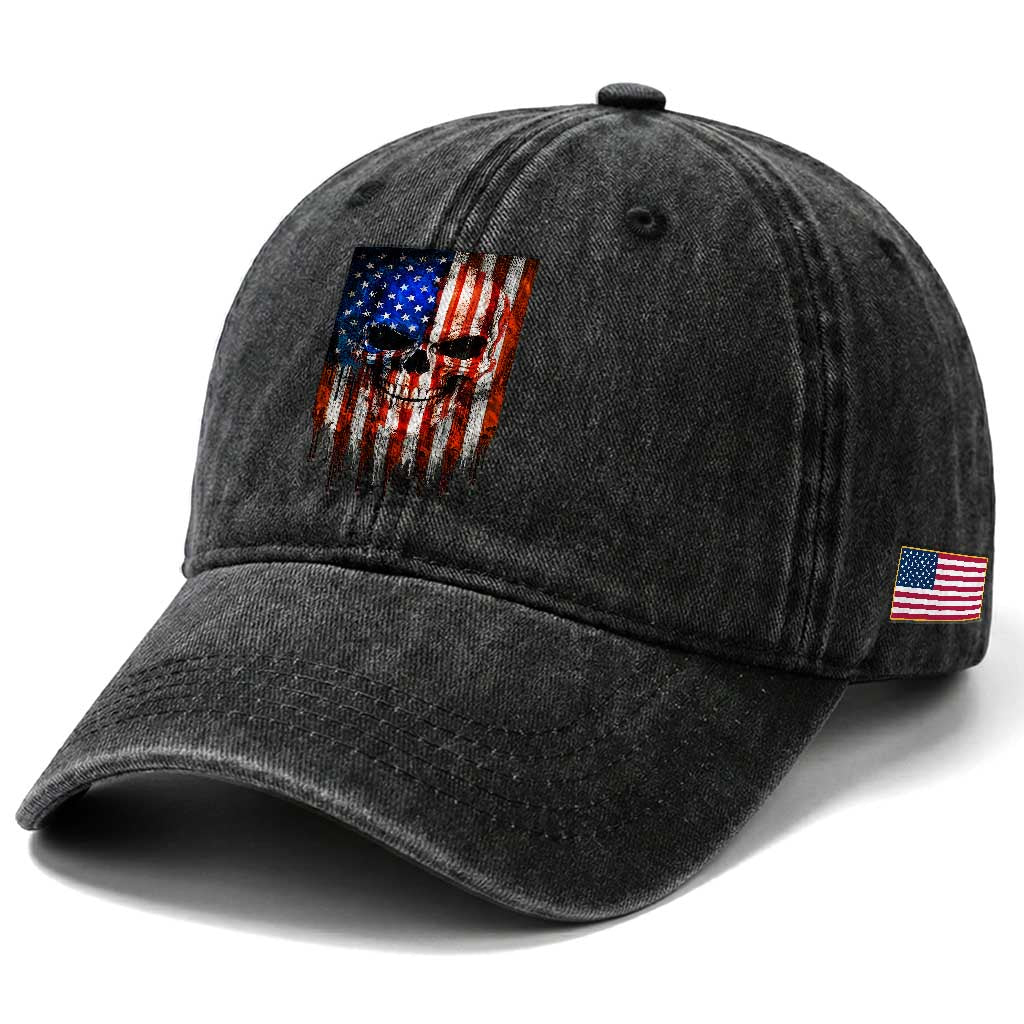 Patriotic Skull American Flag USA Pride Washed Cotton Baseball Cap