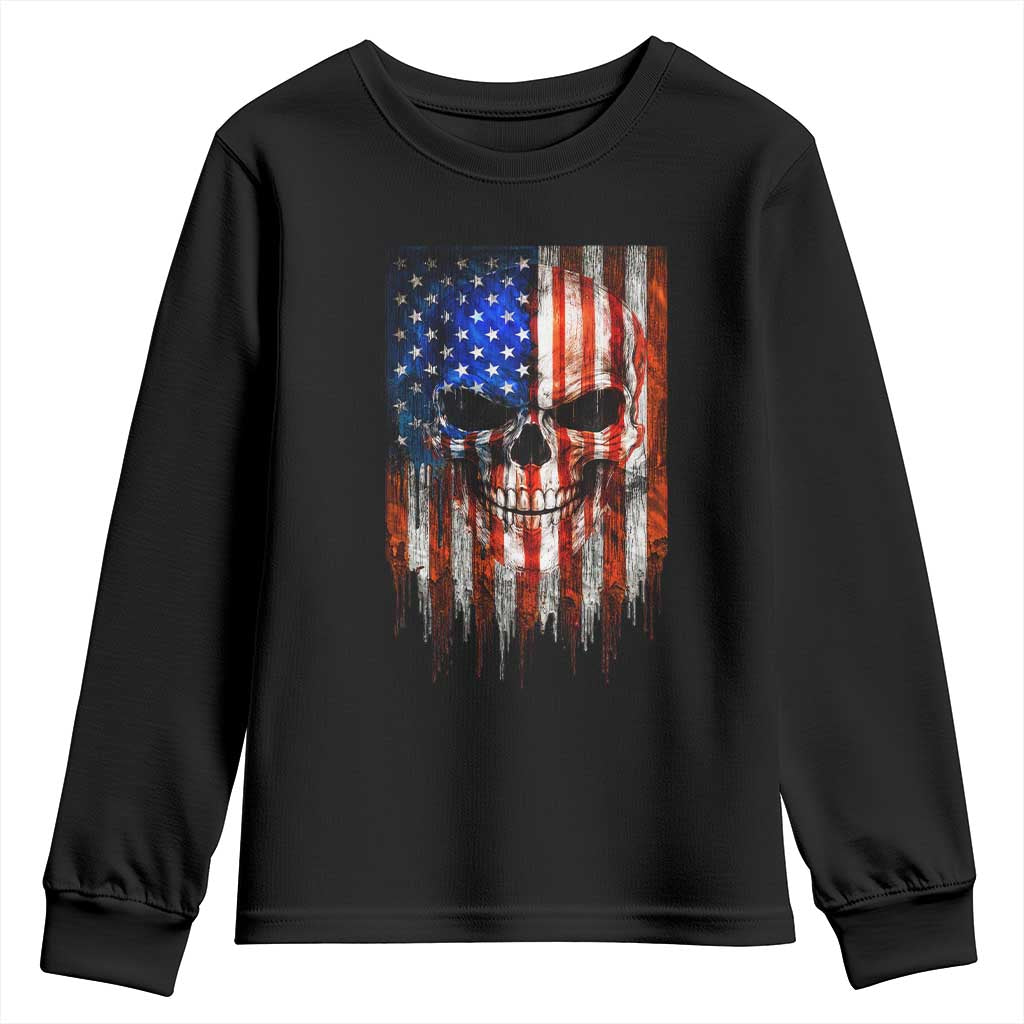 Patriotic Skull American Flag USA Pride Youth Sweatshirt