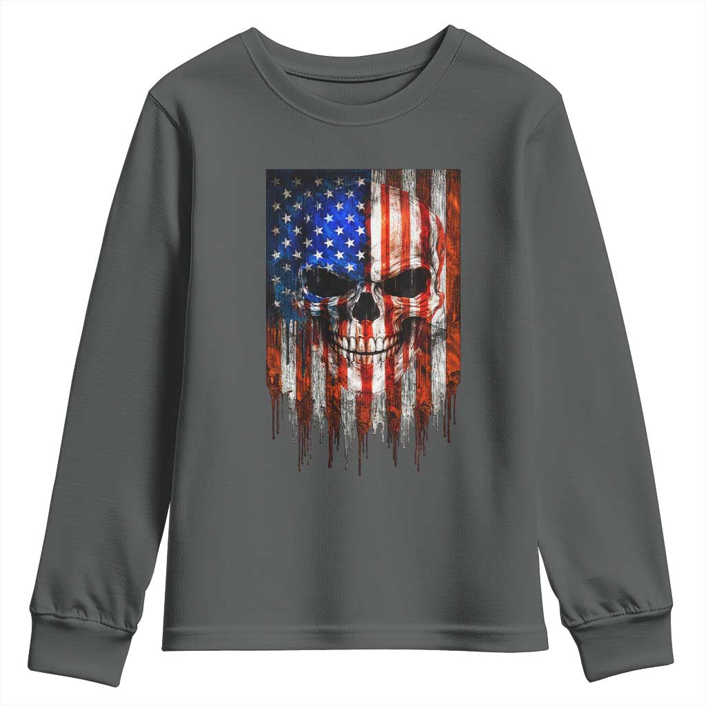 Patriotic Skull American Flag USA Pride Youth Sweatshirt