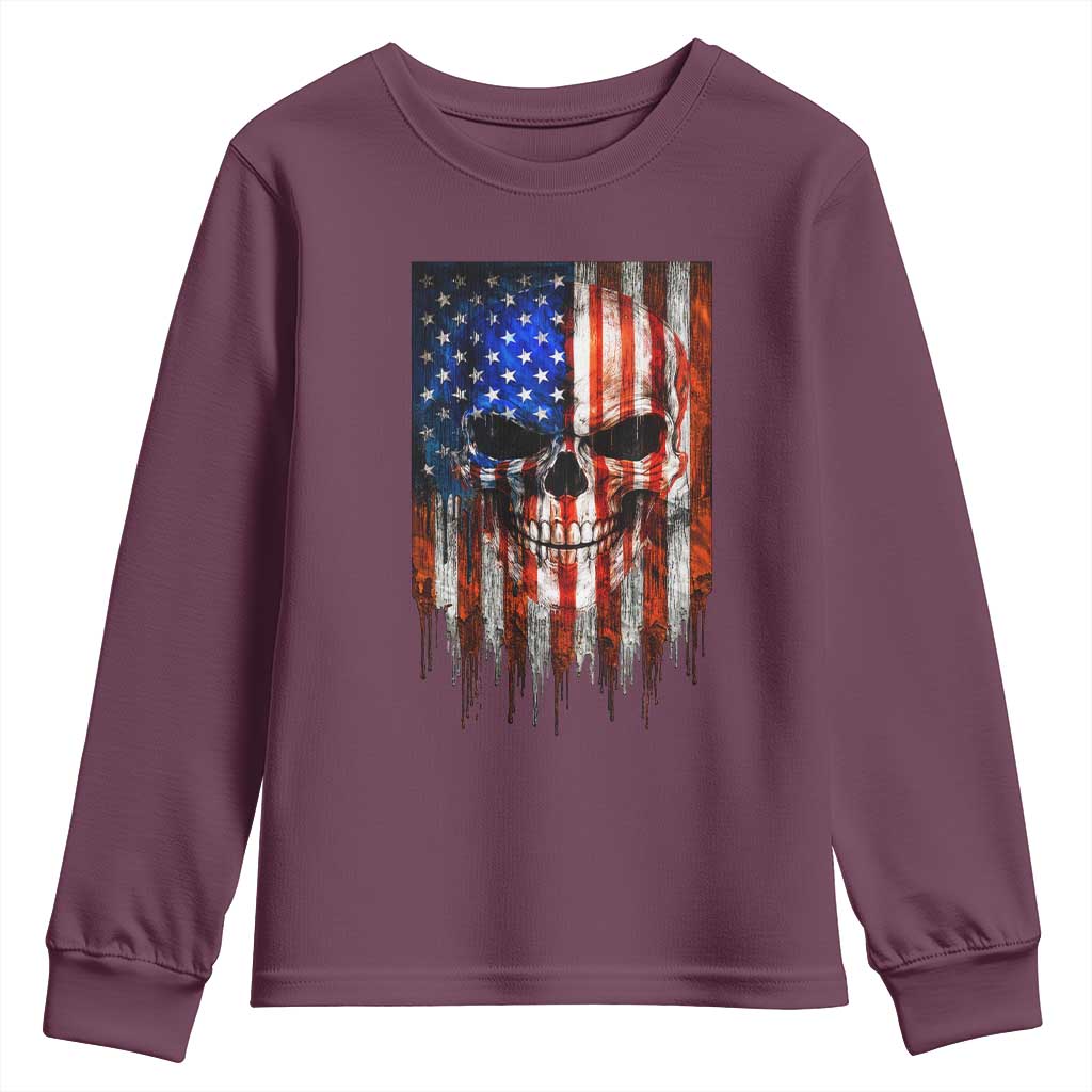 Patriotic Skull American Flag USA Pride Youth Sweatshirt
