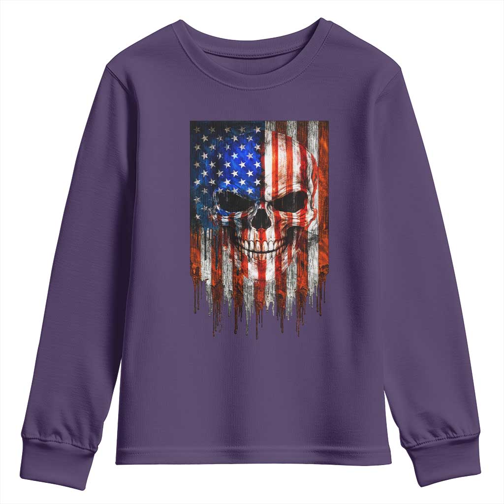 Patriotic Skull American Flag USA Pride Youth Sweatshirt