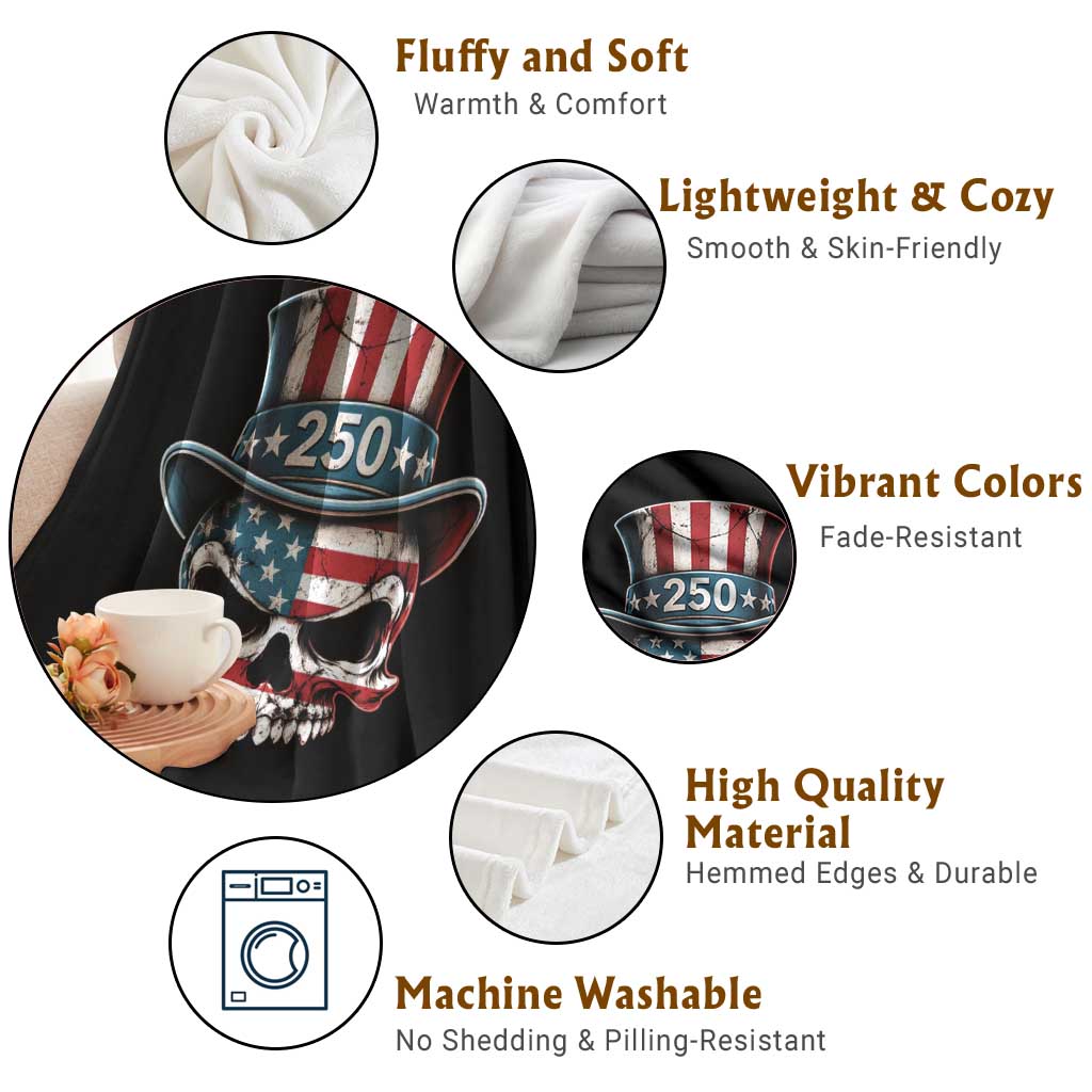 American Flag Skull Patriotic Pride Throw Blanket USA 250 Anniversary