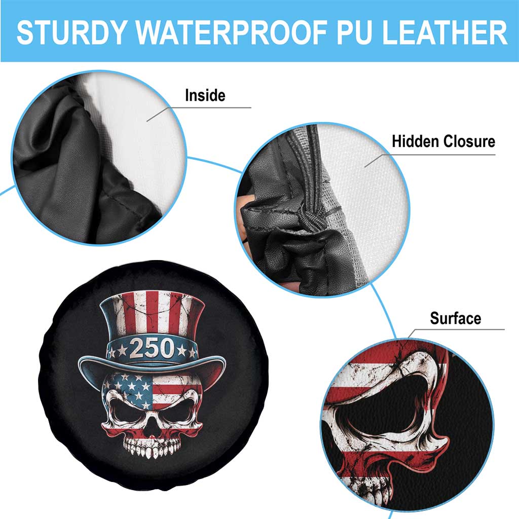 American Flag Skull Patriotic Pride Spare Tire Cover USA 250 Anniversary