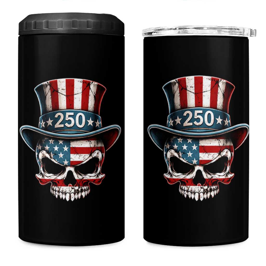 American Flag Skull Patriotic Pride 4 in 1 Can Cooler Tumbler USA 250 Anniversary