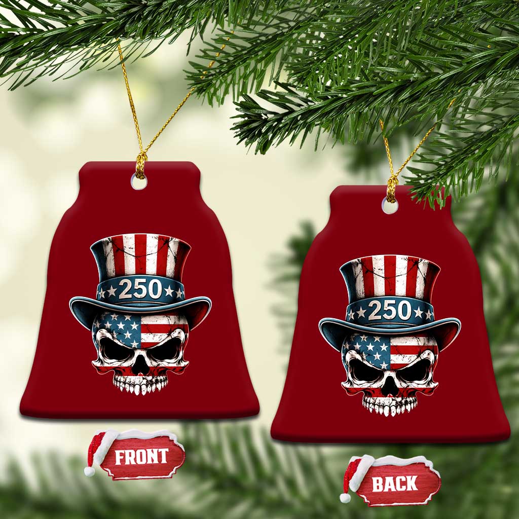 American Flag Skull Patriotic Pride Ceramic Ornament USA 250 Anniversary