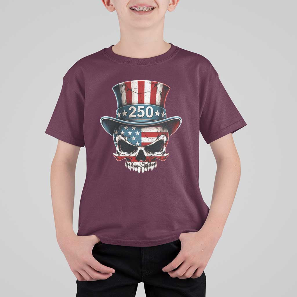 American Flag Skull Patriotic Pride T Shirt For Kid USA 250 Anniversary