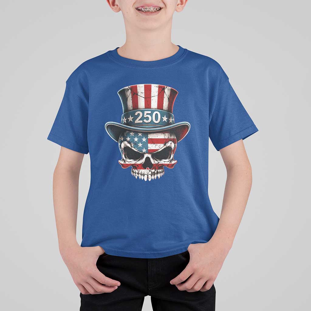 American Flag Skull Patriotic Pride T Shirt For Kid USA 250 Anniversary