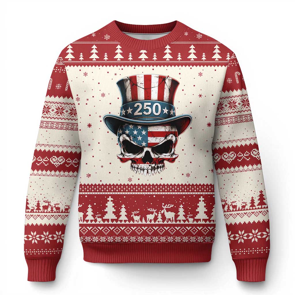 American Flag Skull Patriotic Pride Ugly Christmas Sweater USA 250 Anniversary